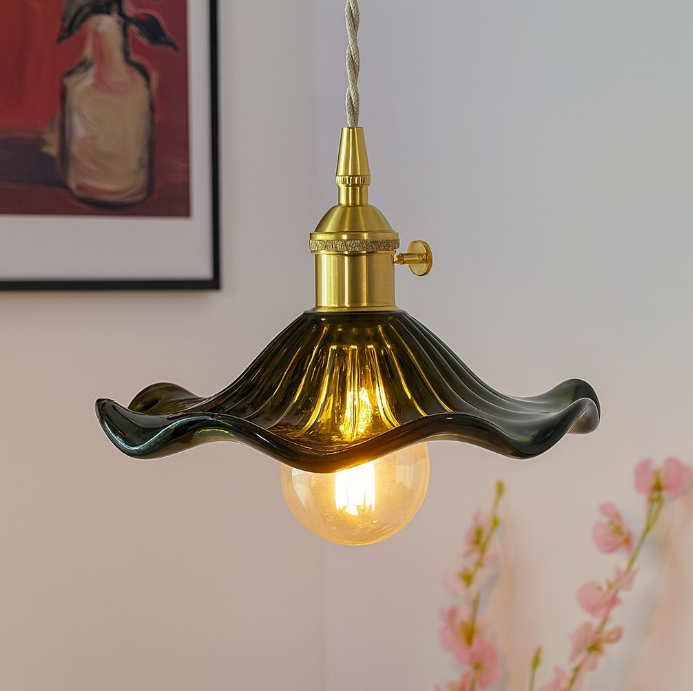 Glass Hibiscus Flower Pendant Light Fixture