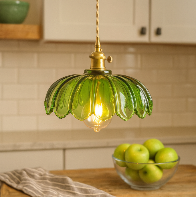 Vintage Glazed Floral Hanging Lamp