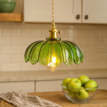 Vintage Glazed Floral Hanging Lamp