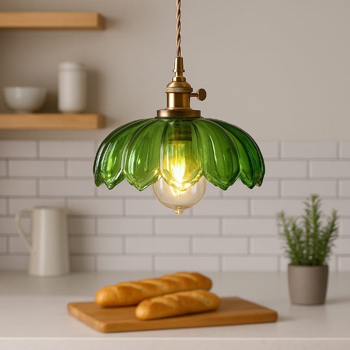 Vintage Glazed Floral Hanging Lamp