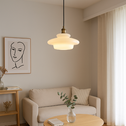 Mid Century White Glass Pendant Light