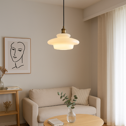 Mid Century White Glass Pendant Light