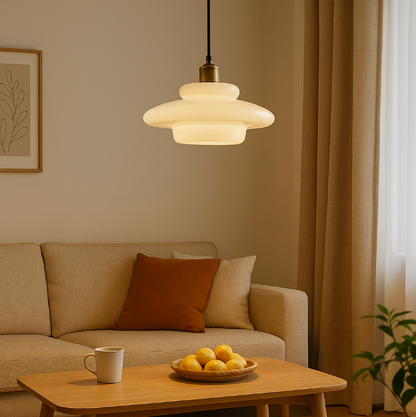 Mid Century White Glass Pendant Light