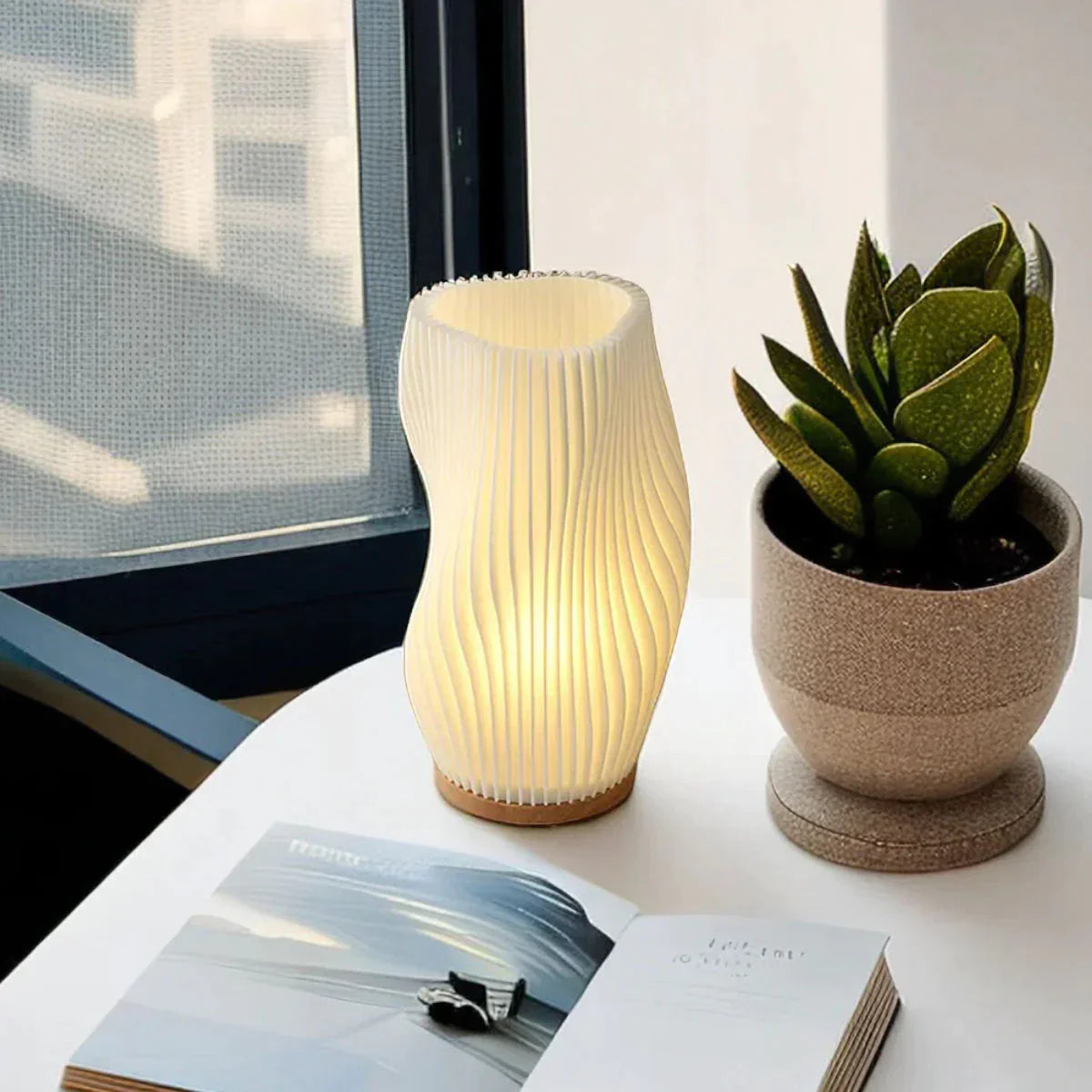 USB Dimmable Wavecrest Table Lamp Modern Design