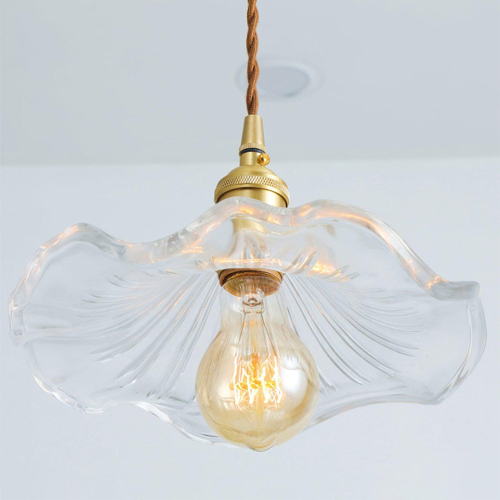 Glass Hibiscus Flower Pendant Light Fixture