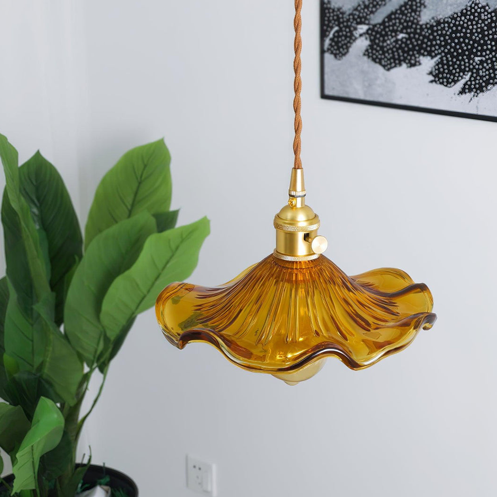 Glass Hibiscus Flower Pendant Light Fixture