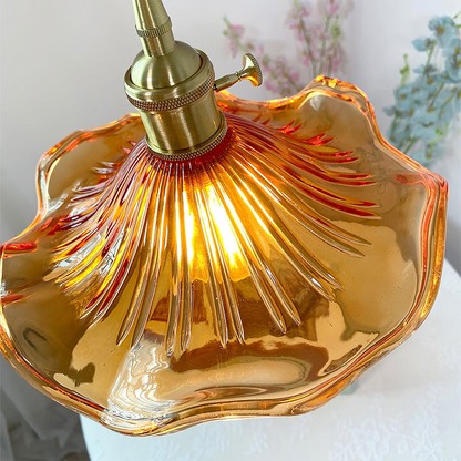 Glass Hibiscus Flower Pendant Light Fixture