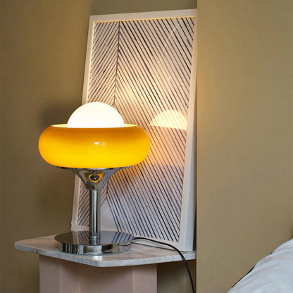 Vintage Bauhaus Yellow Glass Table Lamp