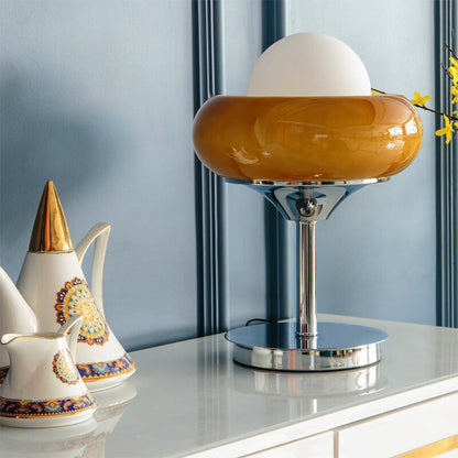 Vintage Bauhaus Yellow Glass Table Lamp