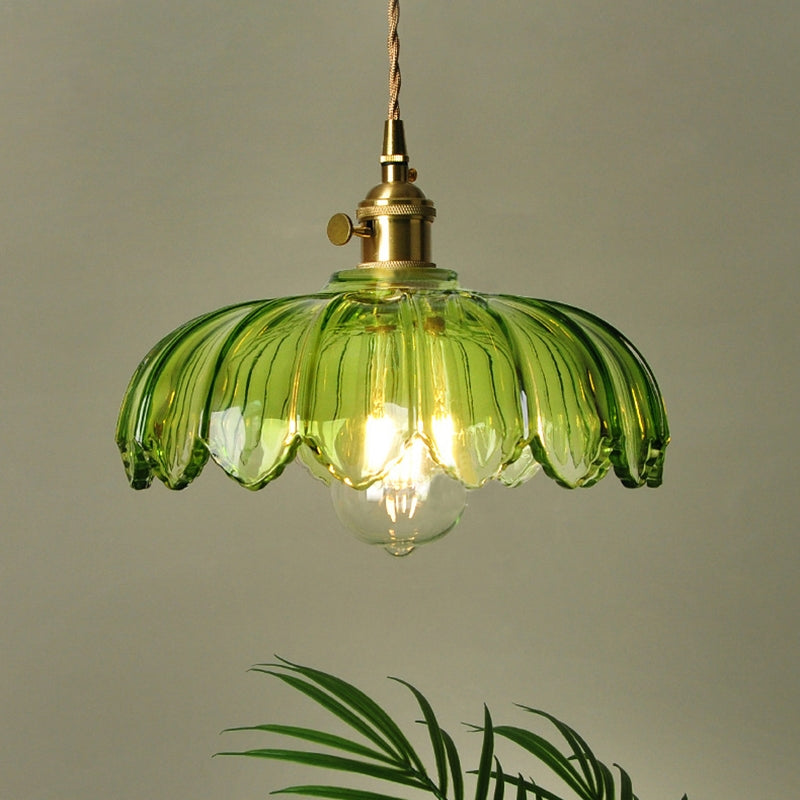 Vintage Glazed Floral Hanging Lamp