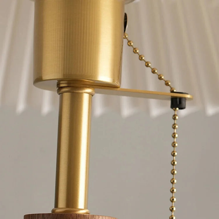 Vintage Pleated Wood Table Lamp with Shade