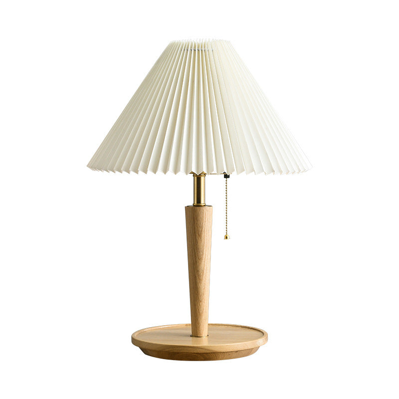 Vintage Pleated Wood Table Lamp with Shade
