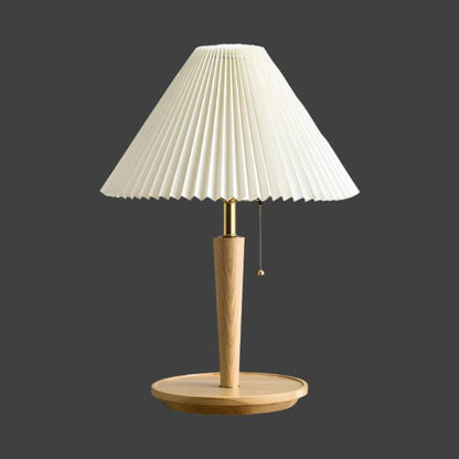 Vintage Pleated Wood Table Lamp with Shade