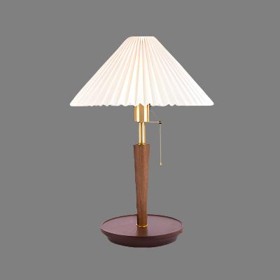 Vintage Pleated Wood Table Lamp with Shade