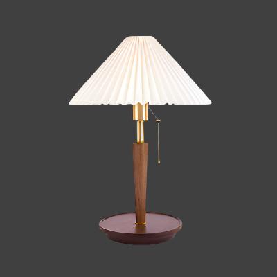 Vintage Pleated Wood Table Lamp with Shade