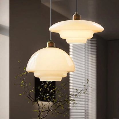 Mid Century White Glass Pendant Light