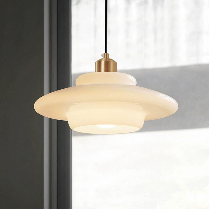 Mid Century White Glass Pendant Light