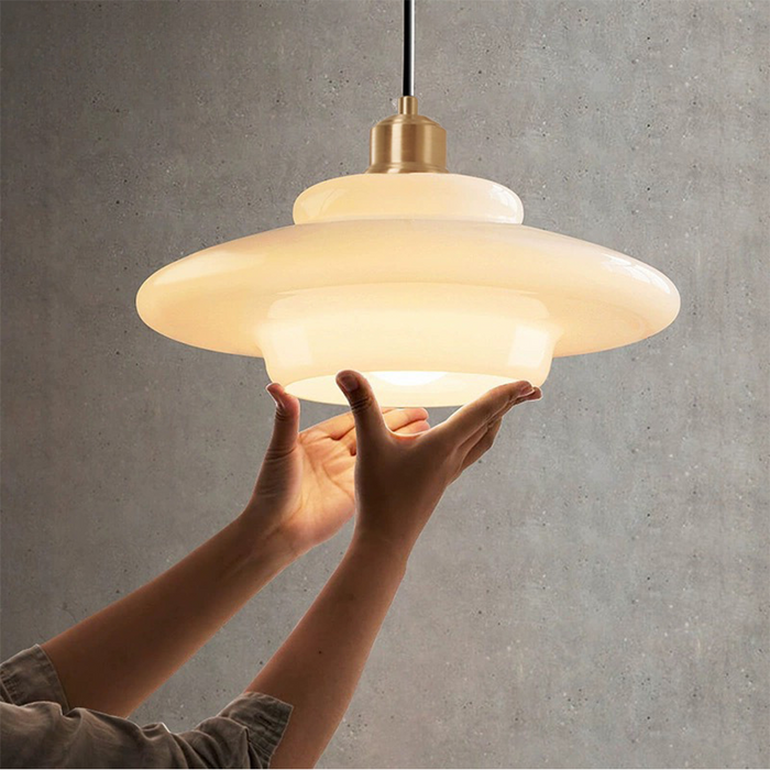 Mid Century White Glass Pendant Light