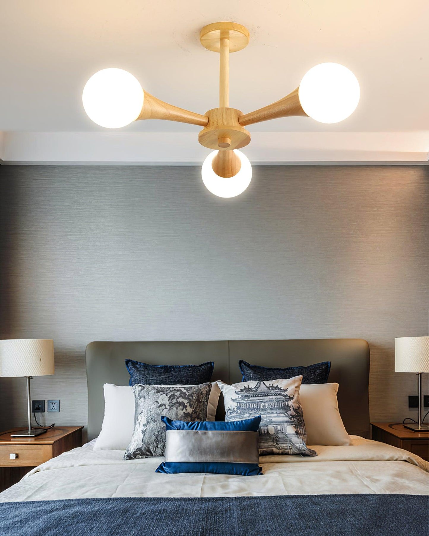 Wood and Glass LED Chandelier Ceiling Light