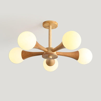 Wood and Glass LED Chandelier Ceiling Light