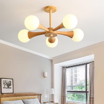 Wood and Glass LED Chandelier Ceiling Light