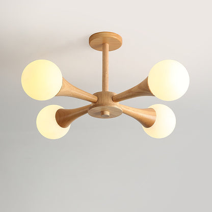 Wood and Glass LED Chandelier Ceiling Light