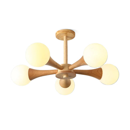 Wood and Glass LED Chandelier Ceiling Light