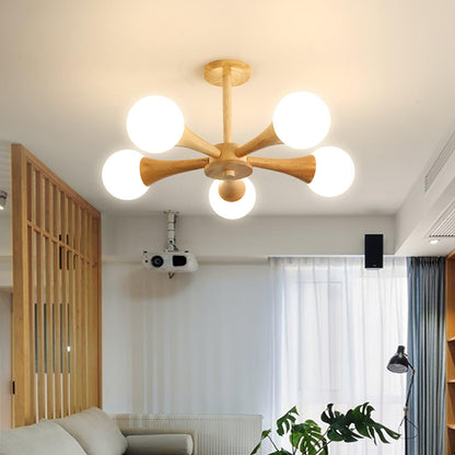 Wood and Glass LED Chandelier Ceiling Light