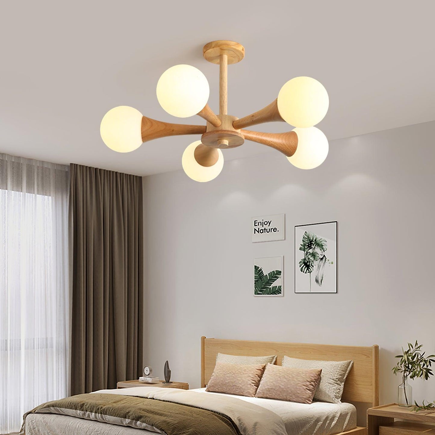 Wood and Glass LED Chandelier Ceiling Light