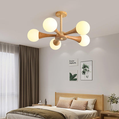 Wood and Glass LED Chandelier Ceiling Light