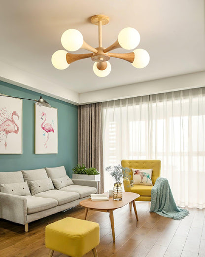 Wood and Glass LED Chandelier Ceiling Light